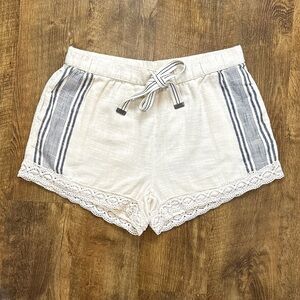 NWT Aerie Cotton Linen Stripe Lace Shorts Sz Medium Tie Waist